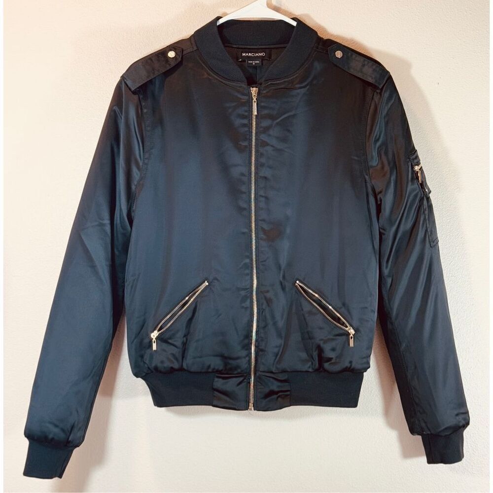Marciano Gold Zipper Black Puffy Bomber Jacket Women's Medium